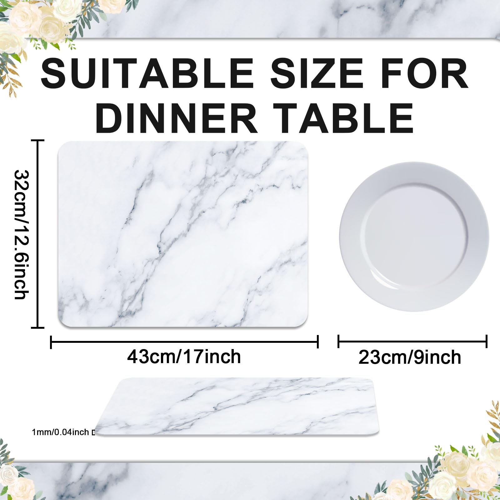 Marble Table Mats Set of 6 - Wipe Clean, Washable, Recyclable - Heat Resistant for Indoor/Outdoor Dining Table - Image 2