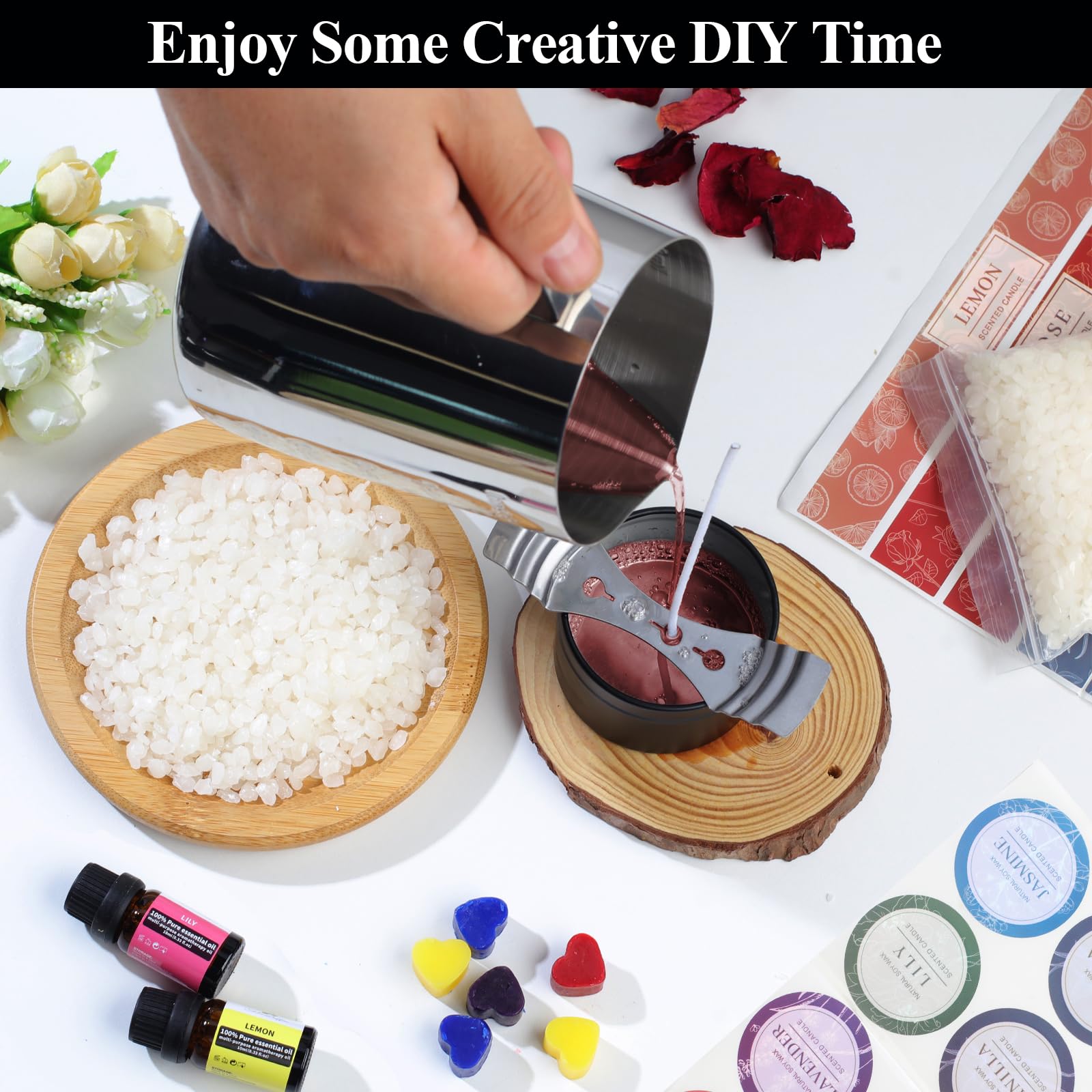 TEPENAR DIY Kerzenherstellung Kit – Kerzen Selber Machen Set mit Sojawachs, Kerzendosen (Schwarz), Dochthaltern, Bienenwachs & Schmelztopf – Duftkerzen Geschenk für Anfänger