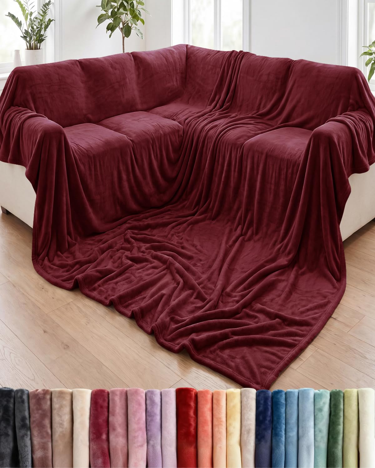 Fleece Blanket Giant Size 120" x 180" - Ultra-Soft Flannel Throw - Burgundy