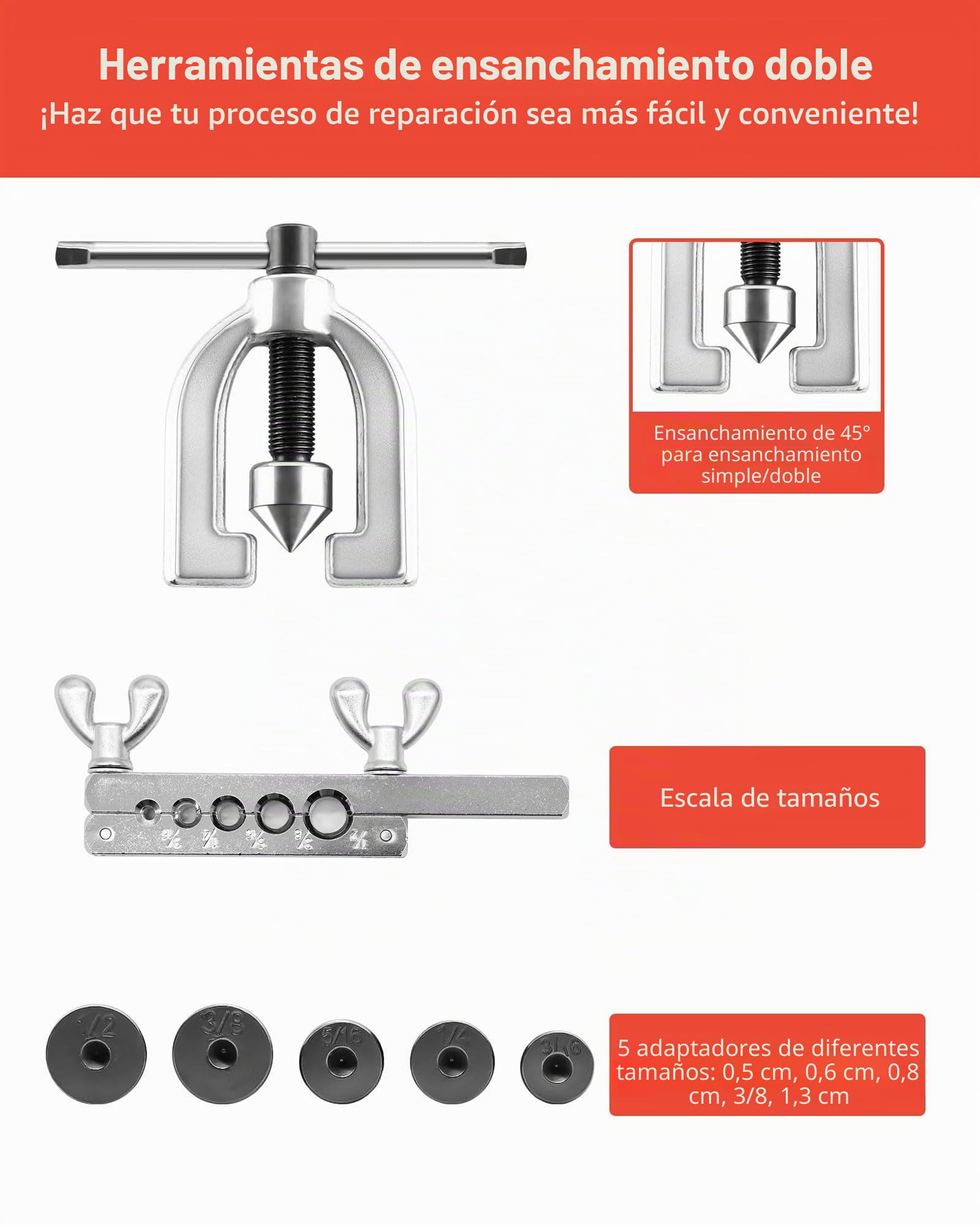 Kit de abocardador para línea de freno - 10m acero Ø 3/16" con 20 conexiones roscadas + 10 conectores M10, doble y simple para sistemas de frenos hidráulicos de automóviles
