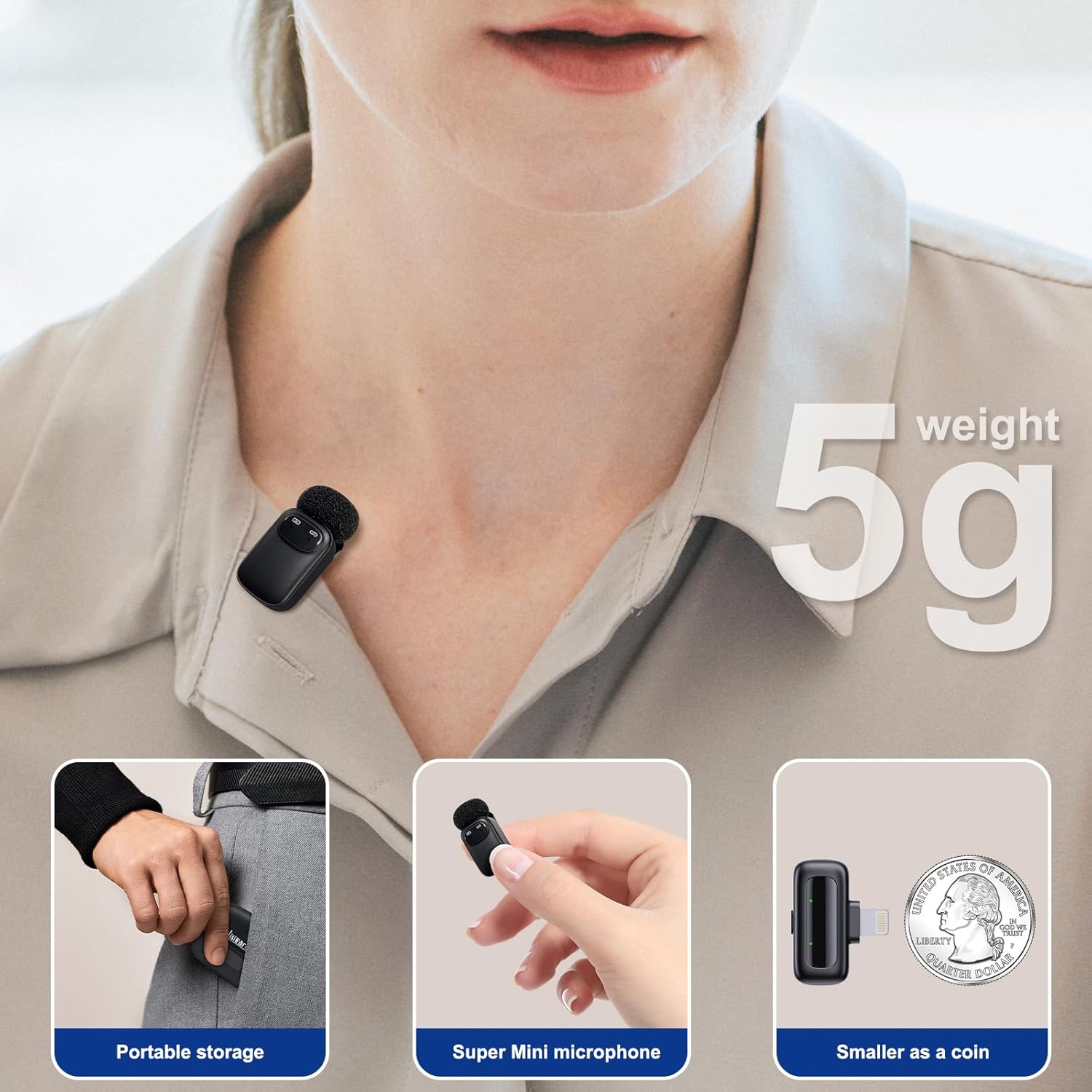 Mini Wireless Lavalier Microphone for iPhone/Android/PC – 3-Level Noise Cancellation, AI Voice Changer, 5g mini mic Plug & Play Lapel Mic for Video Recording/Live /Streaming/Podcast/Interview