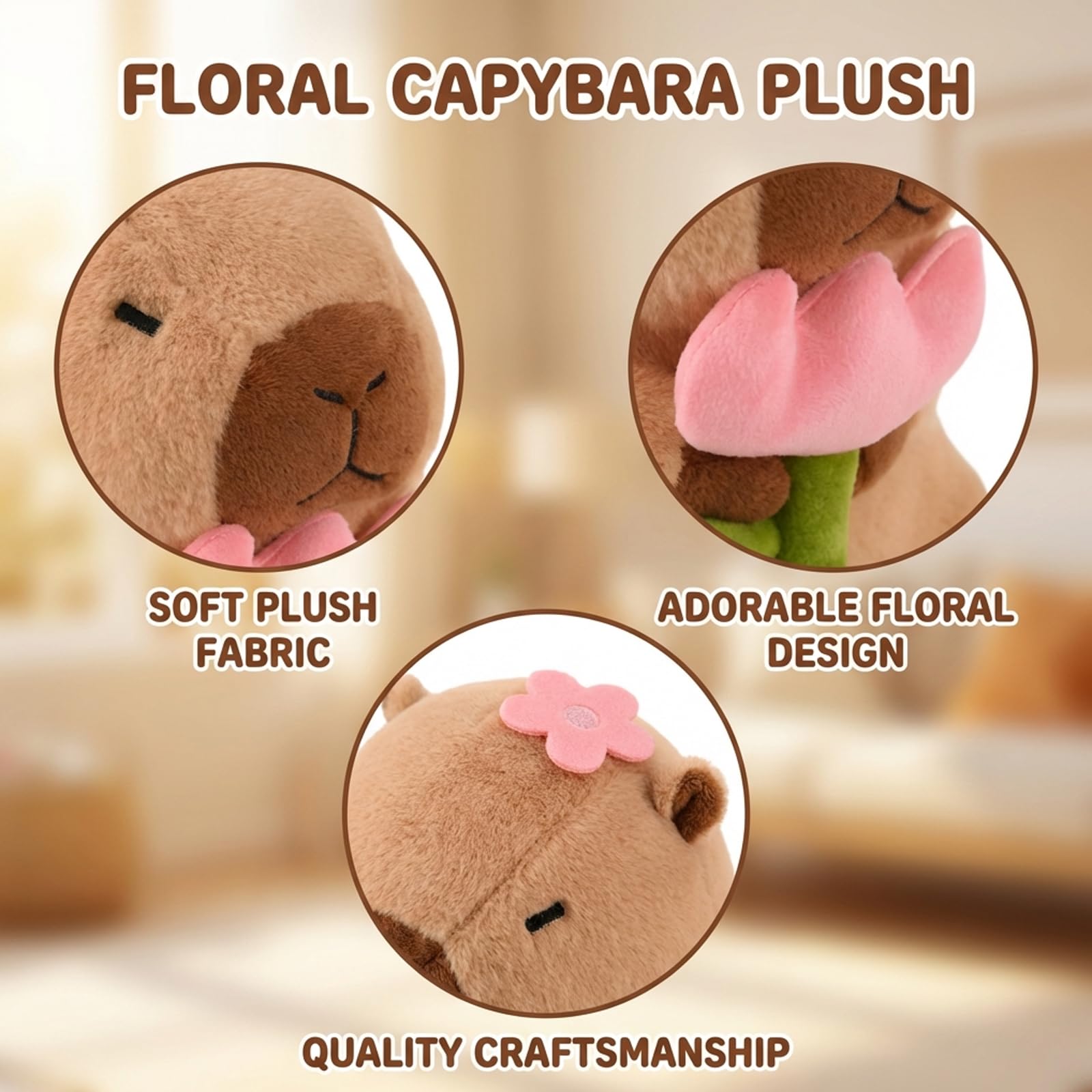 BFSYRR Capybara Plush, 23 Cm Cute Stuffed Animal with Floral Design, Soft Cuddly Companion for Playtime and Gift Giving - Image 4