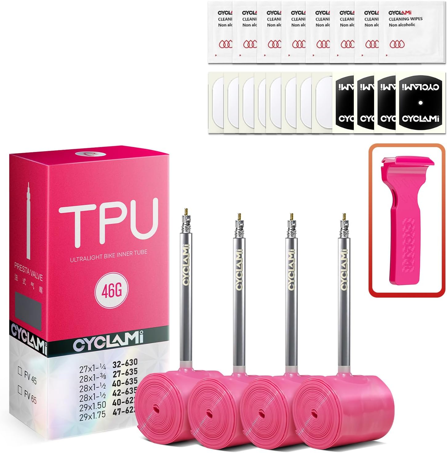 TPU Inner Tubes 700Cx32-47C/MTB29 inchx1.5/1.7 Ultra-Light 46g Bicycle Inner Tube (ALLRoad & Gravel) with 65mm Length of Presta Metal Valve for All Road or Gravel Bike