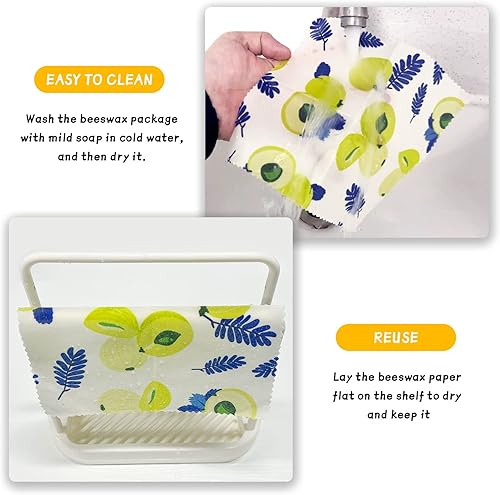 Miniatura 4 de Envoltura de cera de abeja reutilizable paquete de 9 envolturas de cera de abeja para alimentos envoltura de alimentos ecológica orgánica sostenible