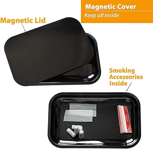 Miniatura 3 de LOSTABA Bandeja rodante con tapa magnética, bandejas rodantes con tapa, bandeja de metal con cubierta. Viene con adhesivo (11 x 7 pulgadas)