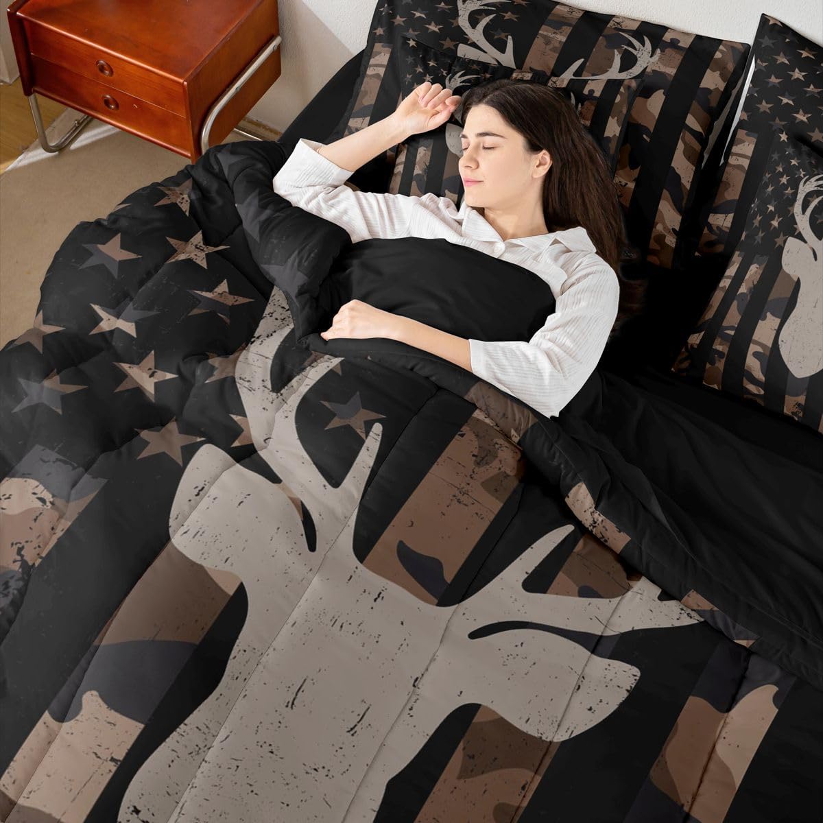 Feelyou Hunting Deer 7 Piece Bedding Set for Kids