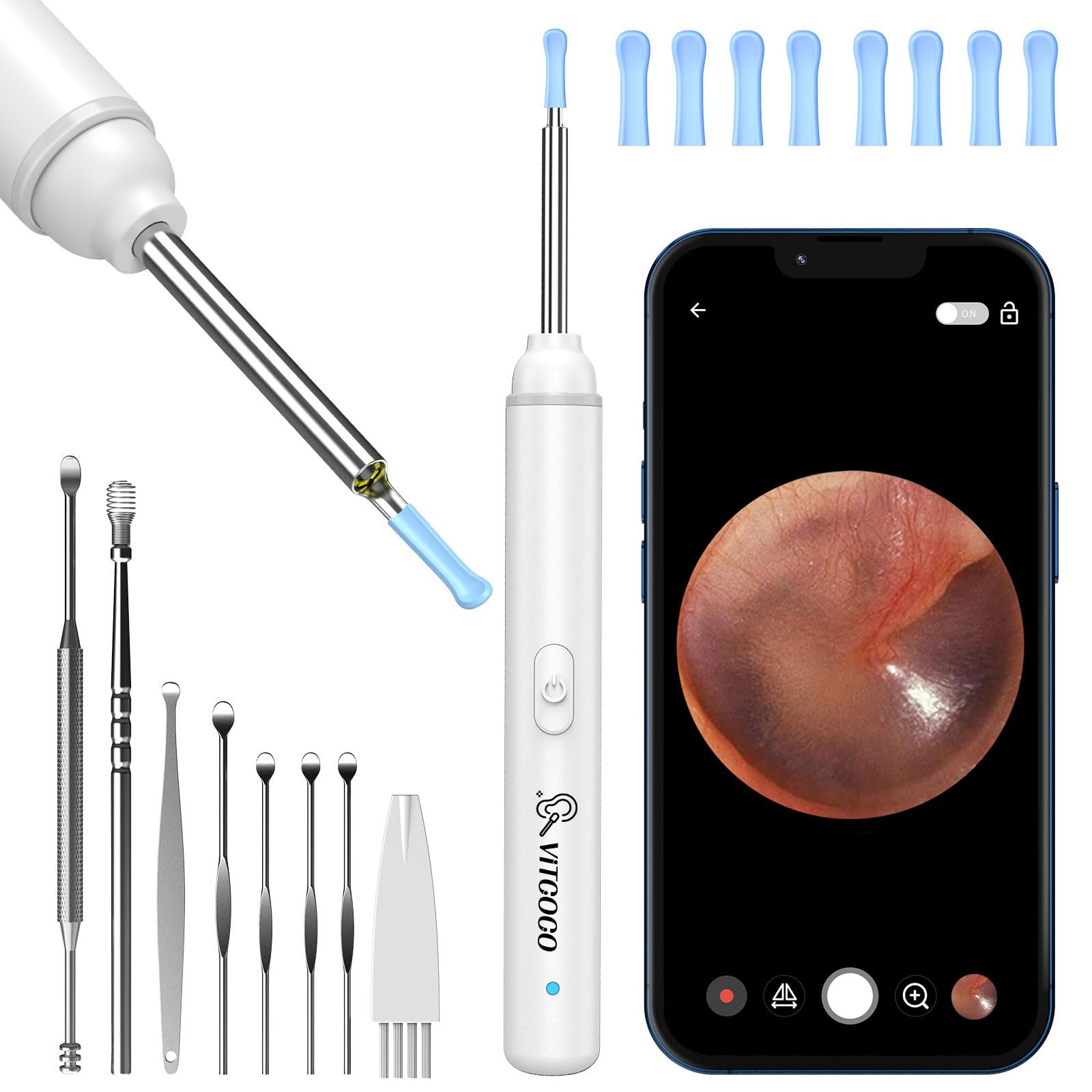 VITCOCO Ear Wax Removal Kit, 1920P HD Ear Cleaner with Camera Ear Wax Remover Tool, WiFi Otoscope with 6 LED Lights & 8 Ear Spoons, Visual Ear Scope for iPhone iPad Android Adults Kids Pets