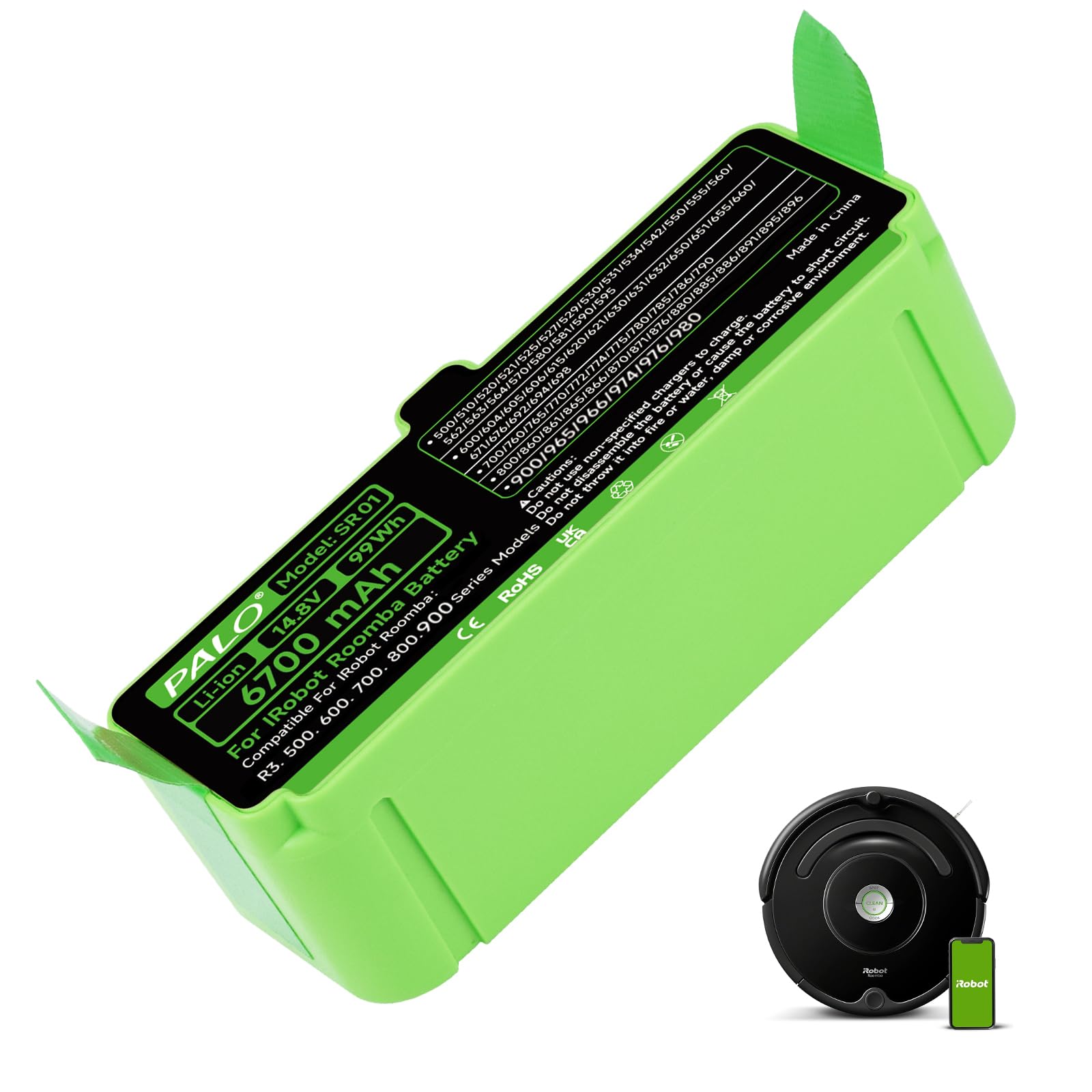 6700mAh Replacement Battery for IRobot Roomba 900 800 700 600 500 Series - Compatible Roomba 980/981/ 960/606/670/691/776/782/895/886/865/776/698/692/650/581/560/520/R3