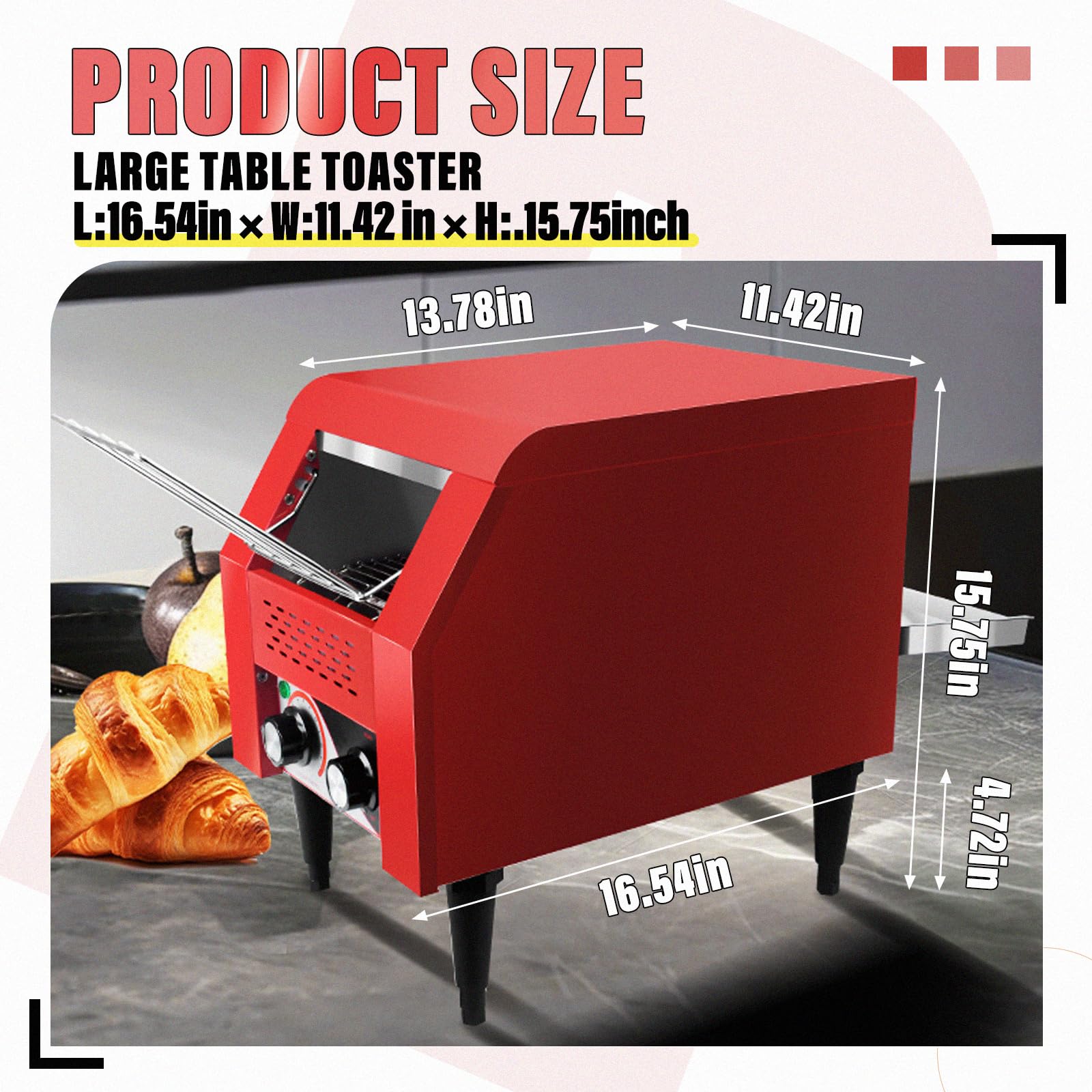 NJTFHU Commercial Conveyor Toaster 150 Slices/Hour Red Conveyor Toaster 3 Modes/7 Speeds Stainless Steel Tabletop Toaster for Toast, Bagels and Other Baked Breads