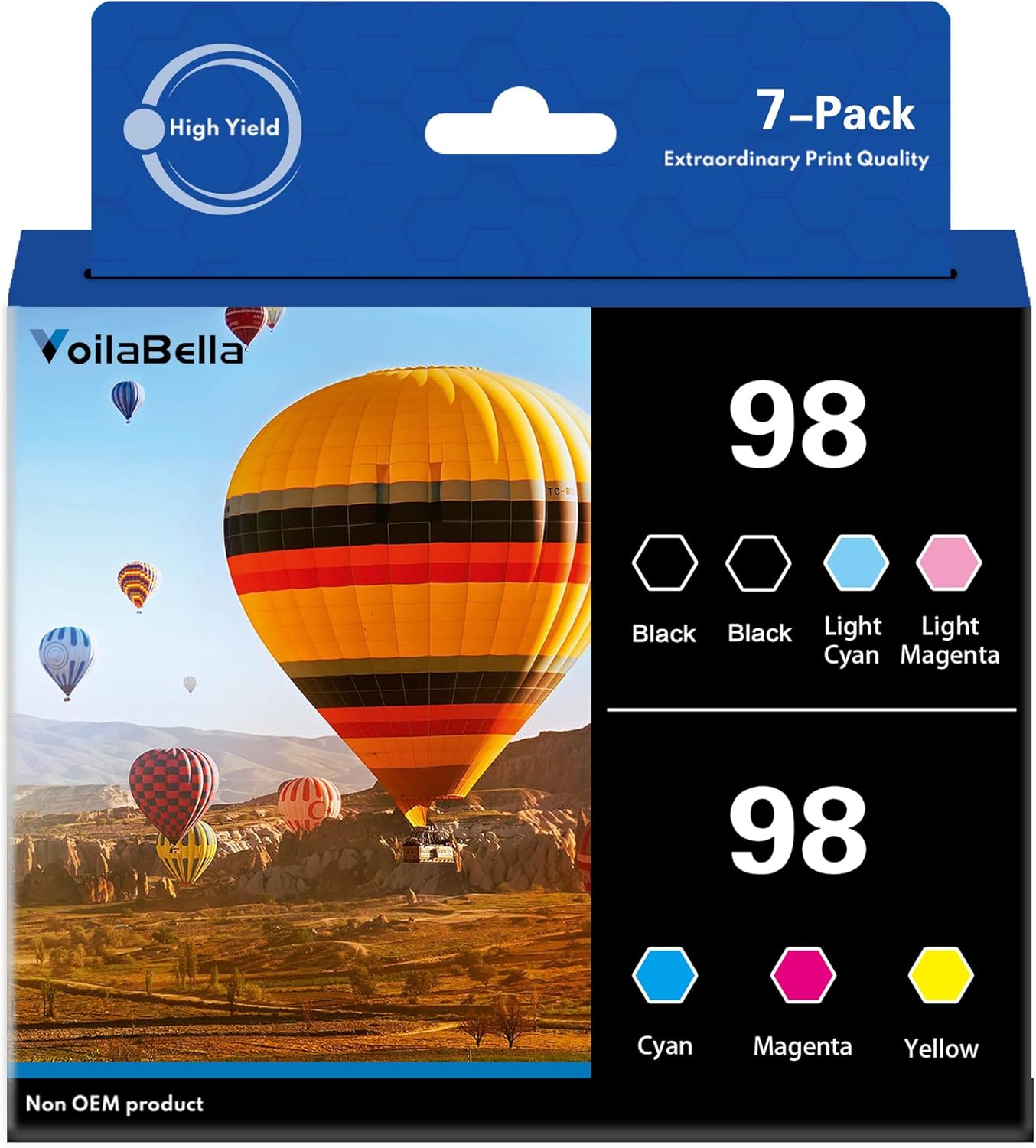 98 High Yield Ink Cartridges Combo Pack (7-Pack) Compatible Replacement for 98 Ink Cartridge with Artisan 700 710 725 730 800 810 835 837 Printer