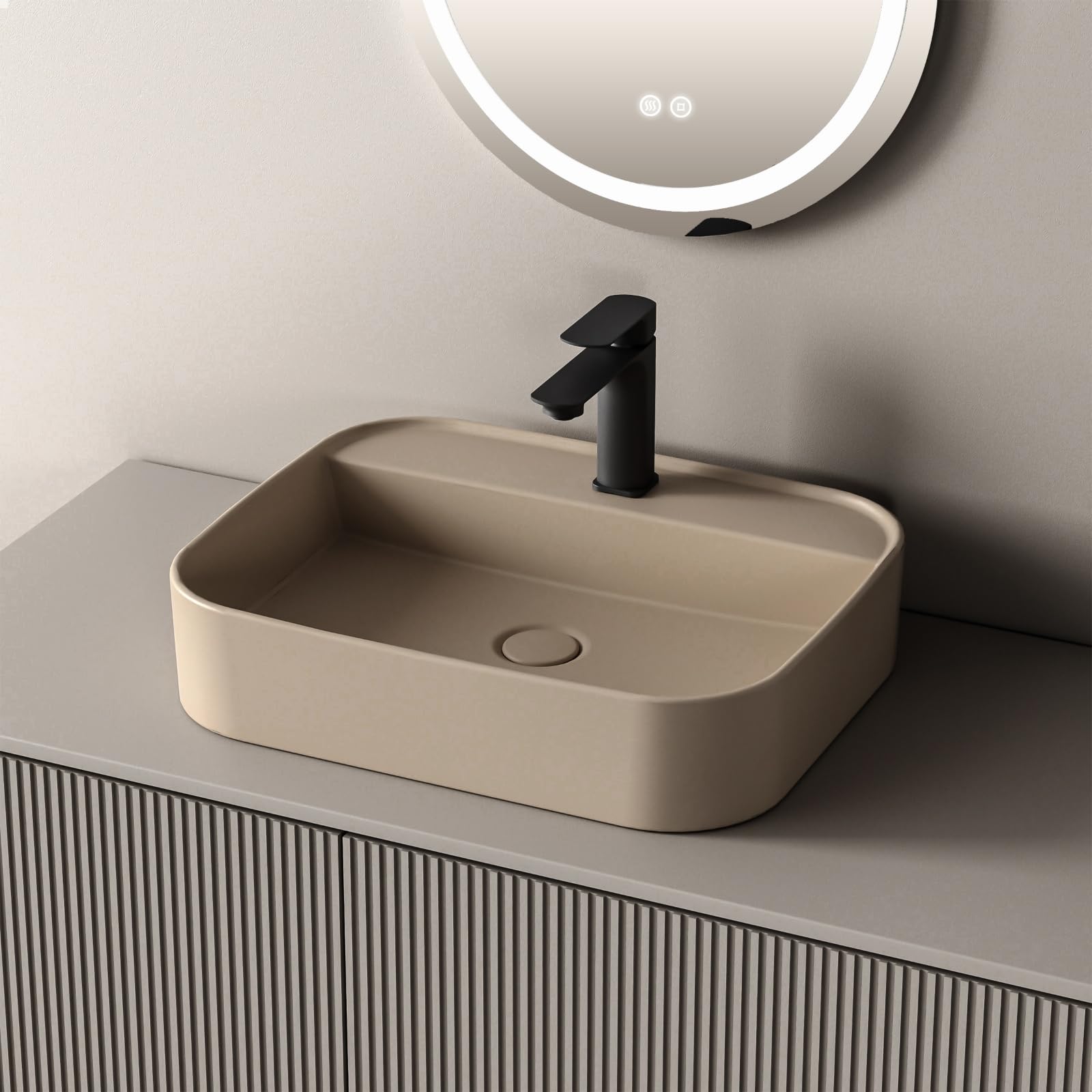 EMKE Waschbecken Bad, Eckig, 50,2 x 40,1 x 11 cm, Matt Pale Beige