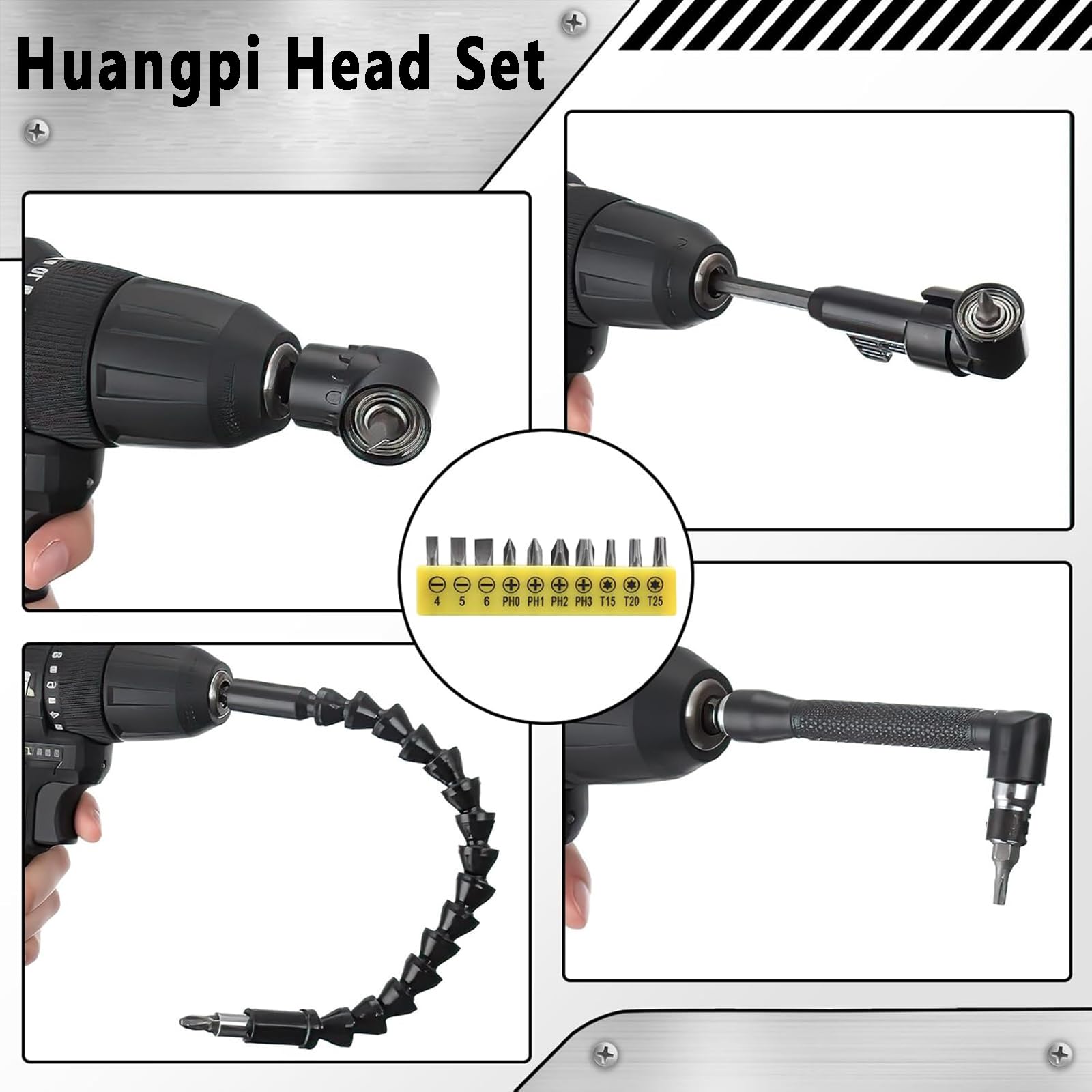 Kit 20 Pièces Renvoi D'angle Pour Visseuse - Adaptateur 105°, Embouts Courts, Tiges Flexibles Pour Espaces Serrés - 6