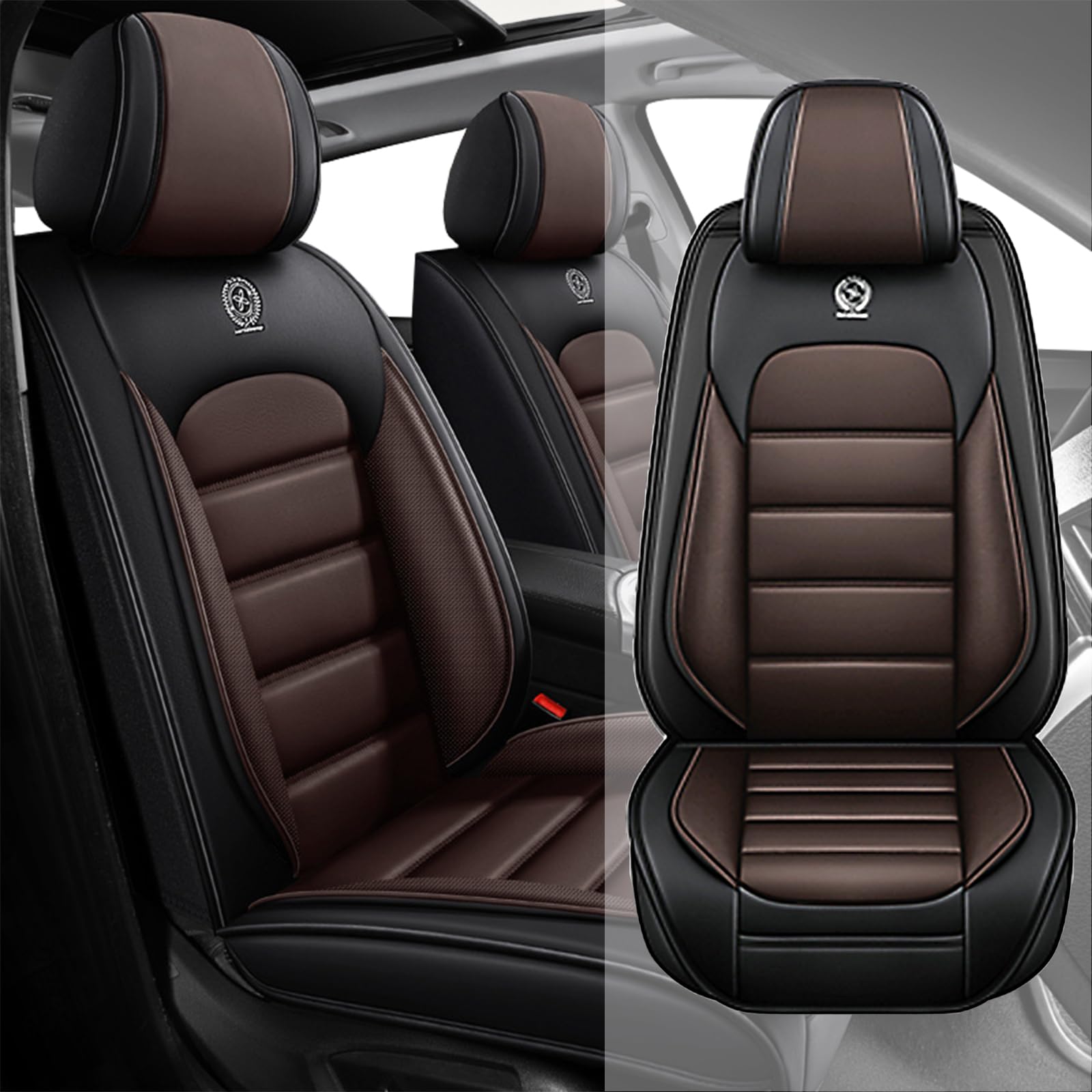 Fit for 95% of Cars SUVs Seat Covers,Car Seat Cover Protector,Waterproof Front Car Seat Covers(Standard-Black&amp;Coffee)