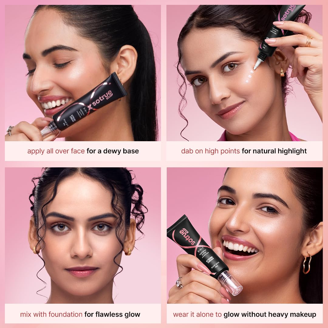 Sotrue Strobe Cream Combo Pack of 2, Rose Gold and Pink - 30gm Each | Primer + Highlighter + Moisturizer | Intense Hydration | Flawless Radiant Dewy Skin | Illuminating & Glowing Makeup Base 4