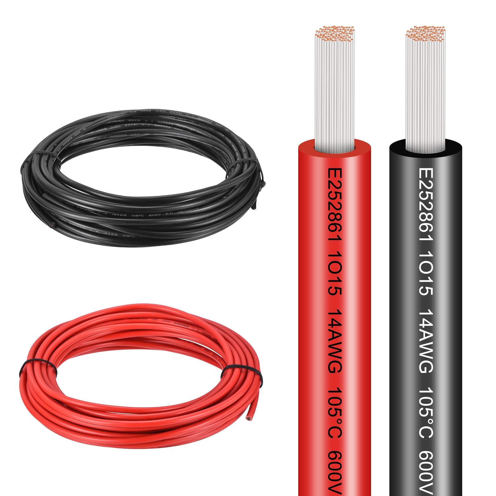 sourcing map 14 AWG Electrical Wire 40Ft(Red 20 ft Black 20 Ft), UL1015 Tinned Copper Wire 600V 105°C Battery Cable for Automotive Audio Trailer Marine Boat Solar LED Strip RV