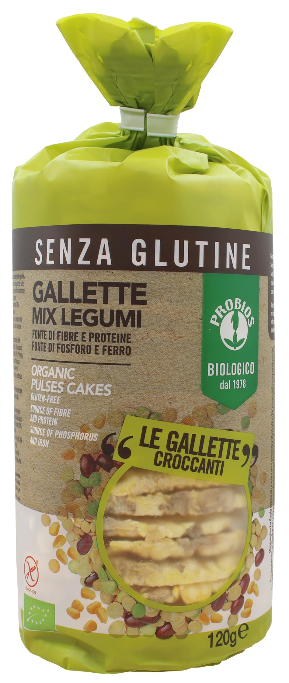 Probios Gallette Mix Legumi Bio – Snack croccante senza glutine – Realizzate con legumi biologici ricchi di fibre – Confezione da 12 da 120 g