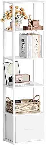 Miniatura 11 de Estantería de 6 niveles con cajón, organizador de estanterías estrechas, estante de escalera de pie, estantería alta para espacios pequeños, estante