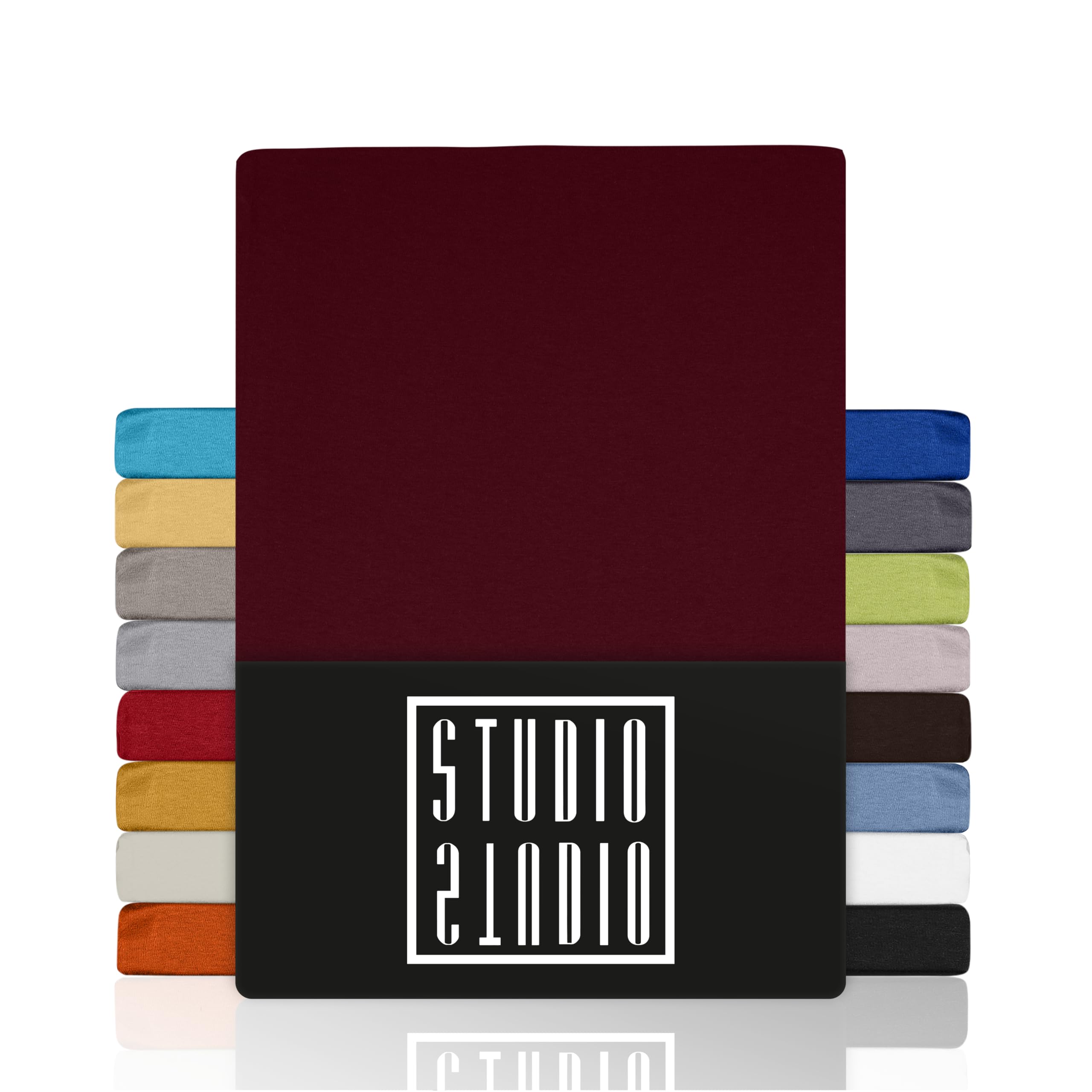 STUDIO Basic Spannbettlaken 100x200cm – Jersey-Spannbetttuch aus 100 % gekämmter Baumwolle – Bordeaux – Öko-Tex Zertifiziert, bügelfrei & elastisch – für Matratzen 15–25 cm