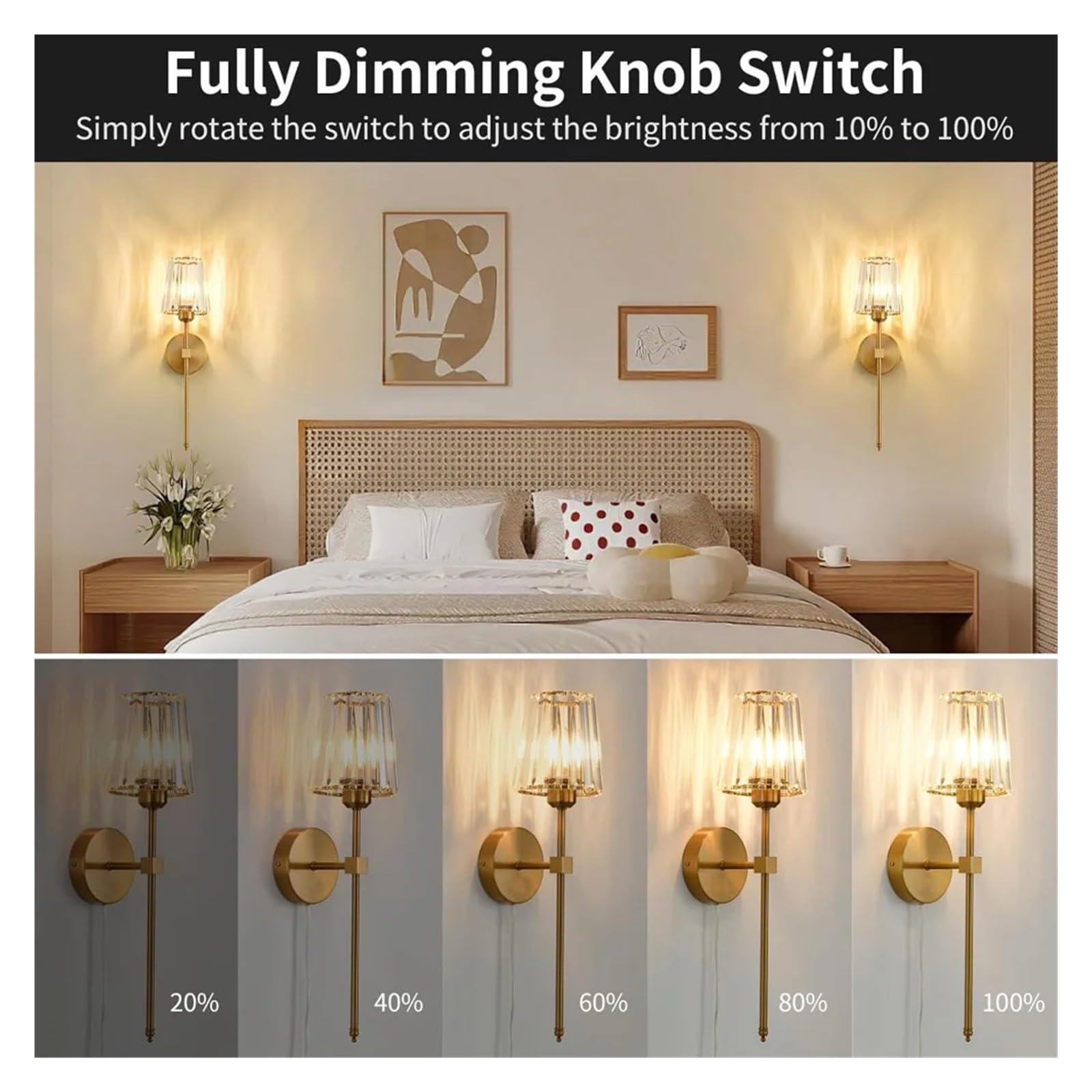 Kinkiet Kryształowy LED Z Okablowaniem, Żarówka Akumulatorowa RGB, Ściemnialna, Oświetlenie Otoczenia, Salon, Sypialnia, Korytarz, Hotelowe Łatwy w instalacji(Black 2PC)