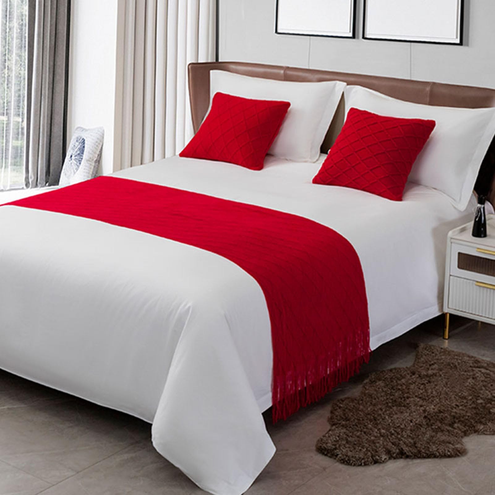 HFDJRWK Artistic Bedspreads Suitable for Bedrooms and Hotels Decorative Bed Scarves Bedding Sets(Red,60x240 cm)