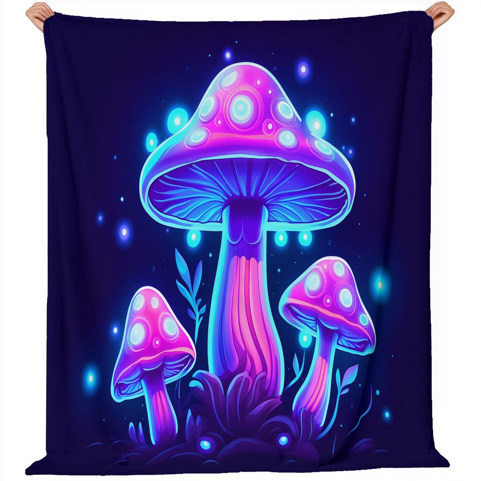Generisch Przytulny koc dziecięcy 200 x 220 cm – fantazyjny nadruk z kreskówki grzybów, puszysty, dla chłopców i dziewczynek, ciemnofioletowy, miękki i wygodny, flanelowy koc dziecięcy na jesień i