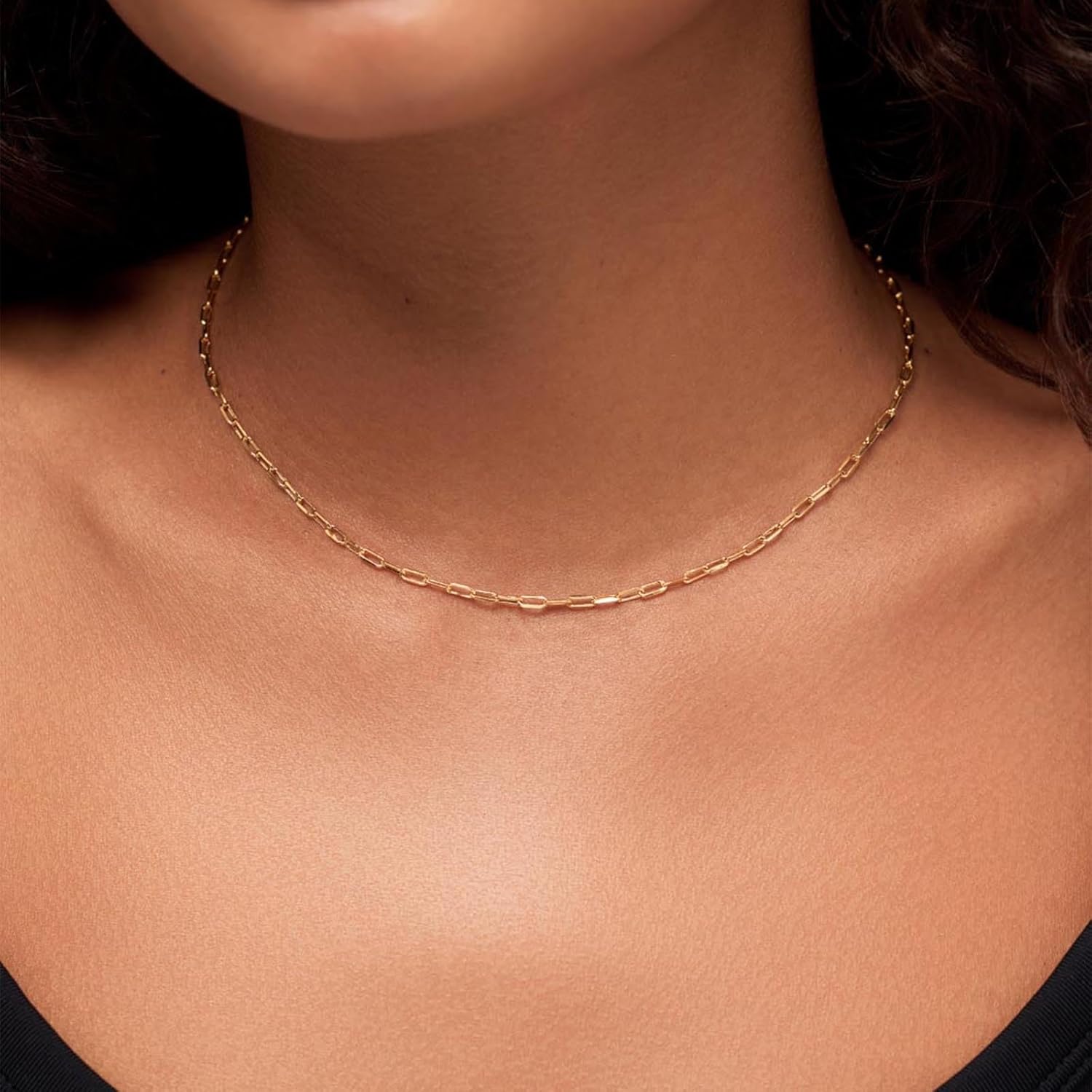 14K Gold Paperclip Chain Necklace for Women Men, 2.5mm 3mm Width Rectangular Link Chain, 16-24 Inches Length, Hypoallergenic, Non-Tarnish, Cadenas De Oro 14K Para Mujer
