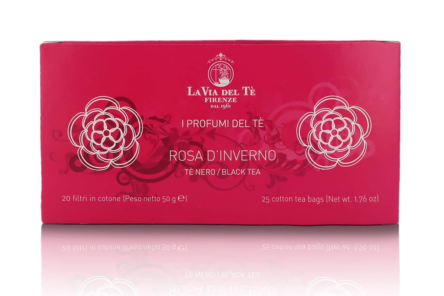 La Via del Te Rosa d'Inverno, Blend of Flower Flavoured Green & Black Teas, 20 Teabags, Total Net Wt: 50g / 1.76oz