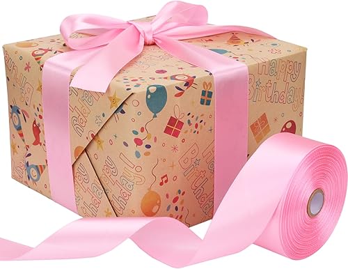 Miniatura 4 de Baocuan Cinta de satén rosa de 1-12 pulgadas, rollo de cintas de tela sólida de 50 yardas para invitaciones de boda, ramos de novia, costura,