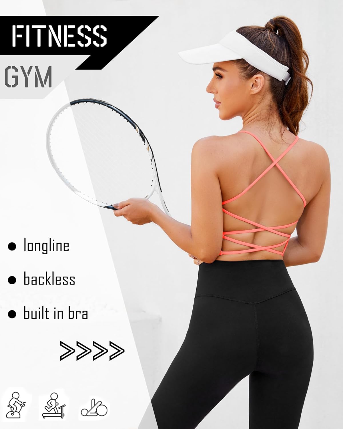 DaiLiWei Strappy Sports Bras for Women High Support Longline Open Back Workout Tops Padded Cross Yoga Crop Tank Built in Bra - Image 7