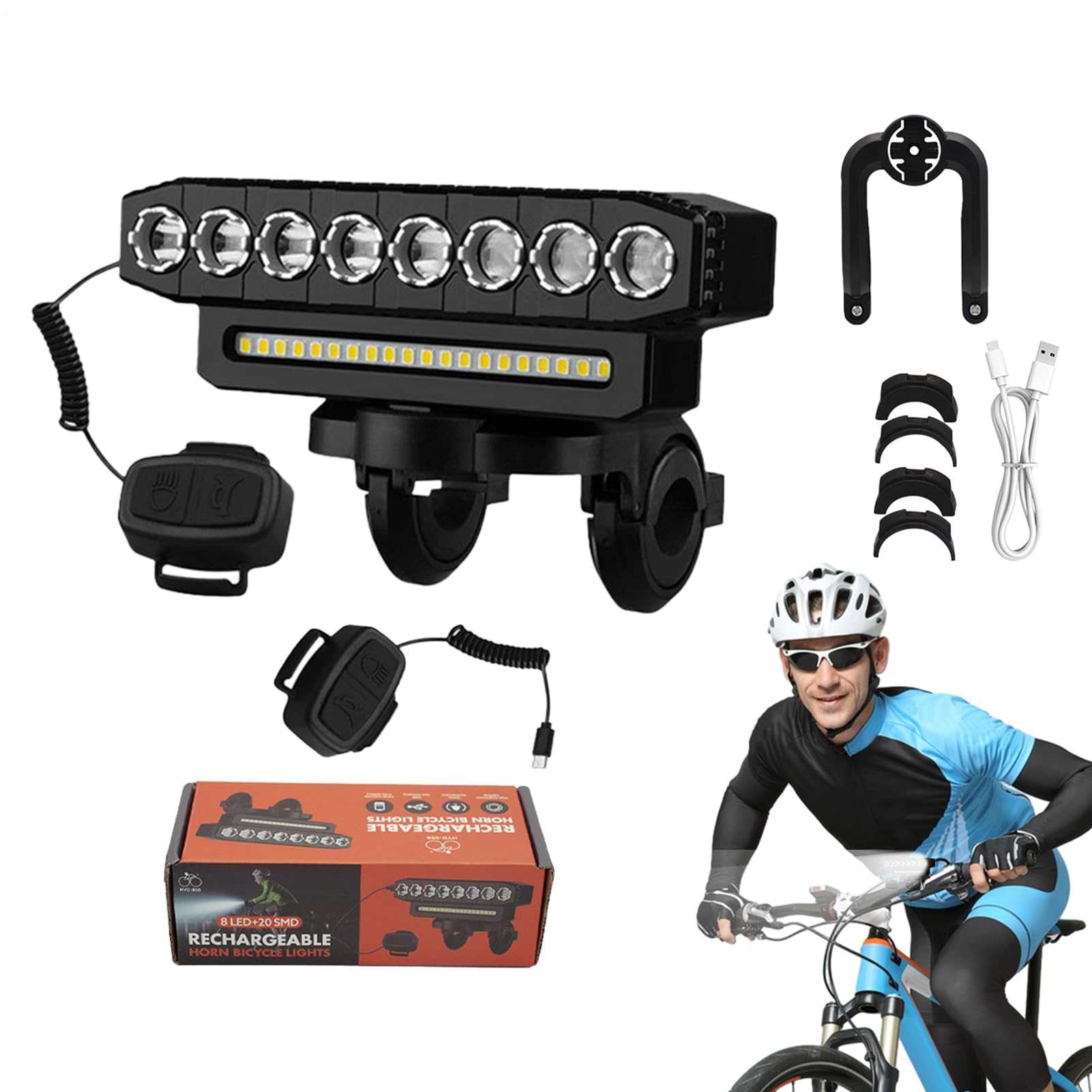Phare avant rechargeable à LED pour cycle avec haut-parleur intégré - 8
