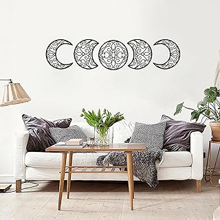 Amusingtao - Set di 5 specchi decorativi naturali con fase lunare in legno, decorazione da parete in stile bohémien, decorazione per la casa, idea regalo per la fase lunare