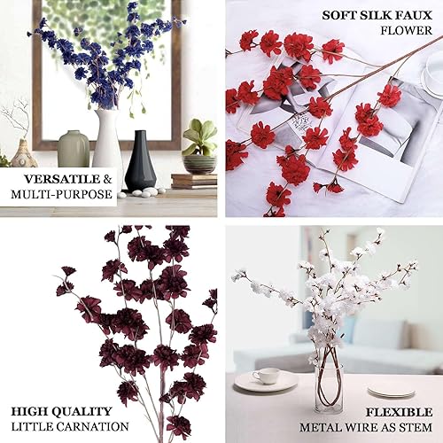 Miniatura 3 de Efavormart - 2 ramas  42 pulgadas en aerosol de flores de clavel burdeos, ramo de flores de seda  perfecto para mesa, banquete, ceremonias de boda,