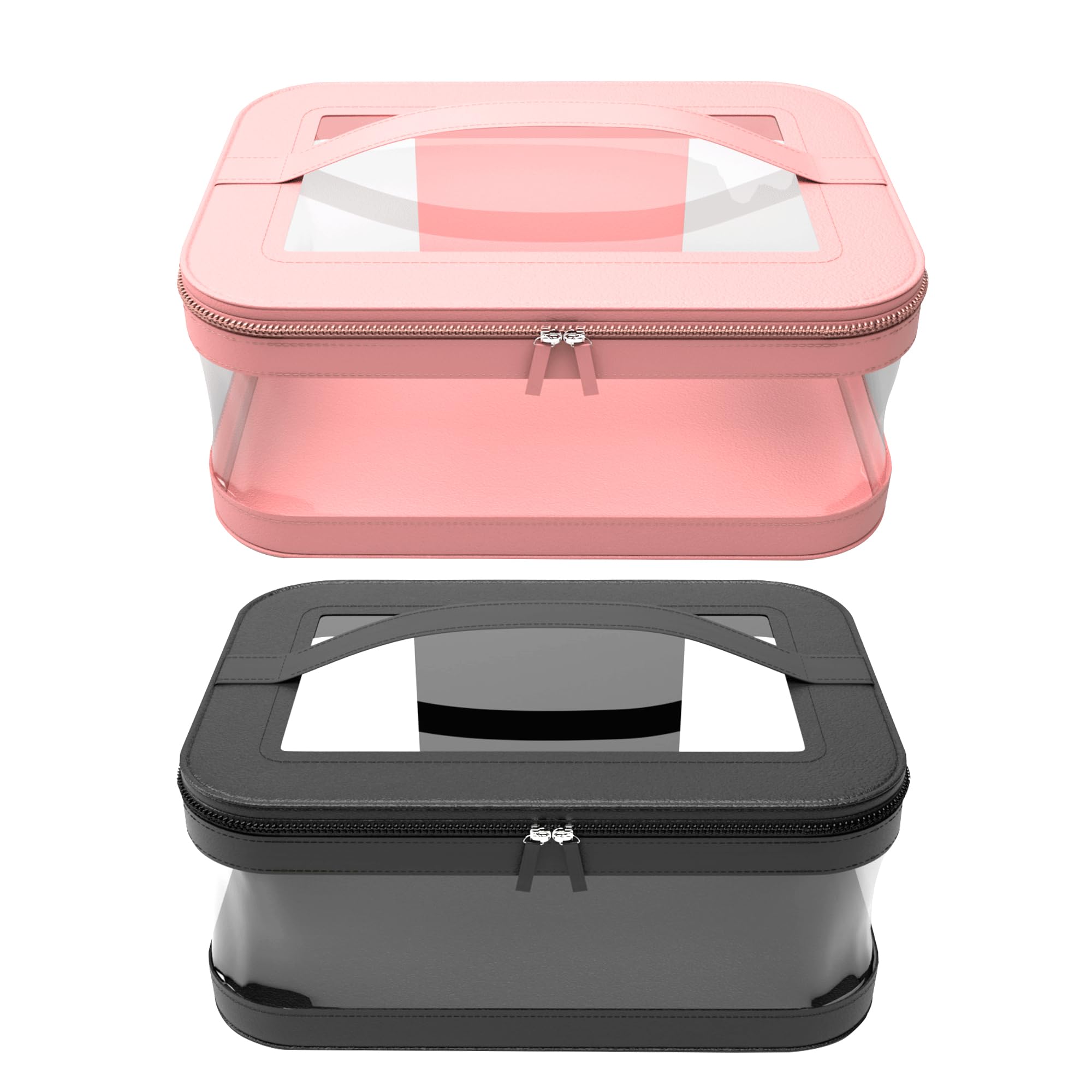 Leather Makeup Bag Zipper Waterproof Portable Travel Storage Pouch 2 Pcs