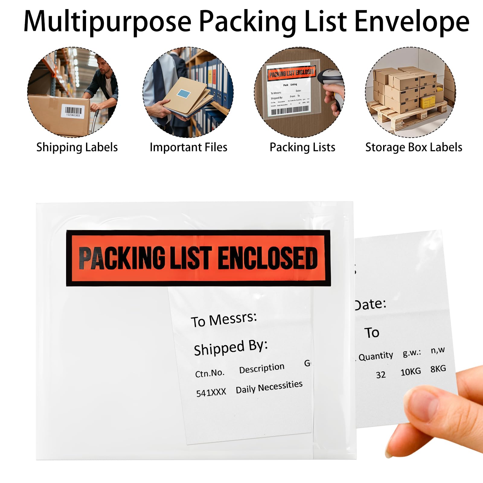 Confezione da 1000 buste per lista di imballaggio, buste trasparenti per etichette di spedizione con lista di imballaggio inclusa, maniche per etichette di spedizione con adesivo per