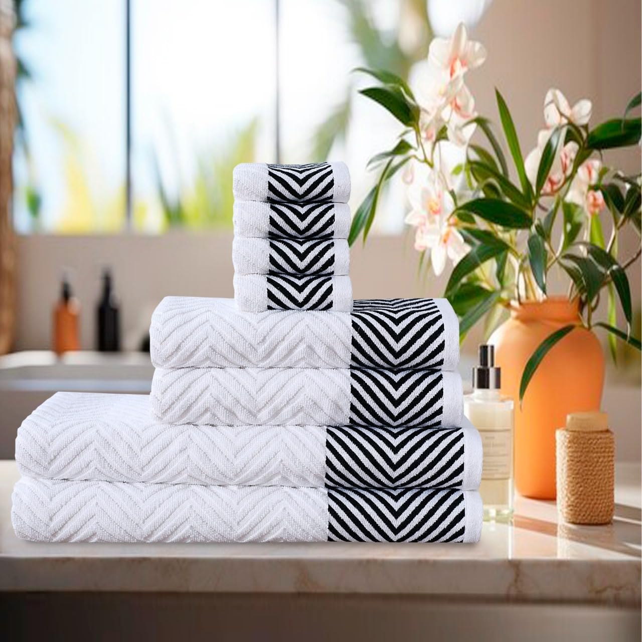 Northern Luxe 8 Piece Towel Bale Set - 600 GSM Egyptian Cotton, Ultra Soft, Absorbent & Durable Terry Towels for Face, Hand & Bath Towel (Zig Zag White, Bale of 8)