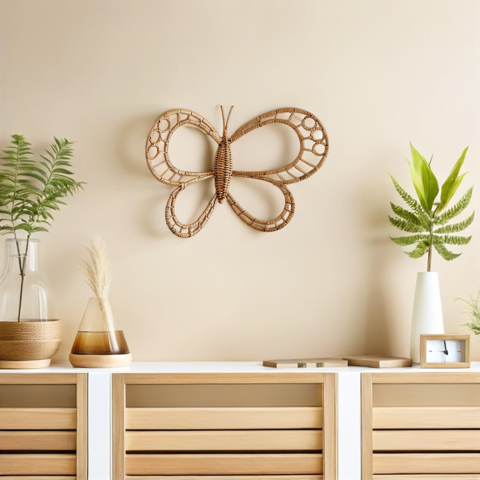 NOLITOY Decoración de Pared de Ratán Natural Escultura Tejida para Dormitorio y Habitación Infantil Arte Bohemio Grande para Sala y Jardín