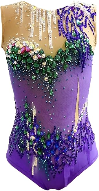 Youths Sleeveless Competition Rhythmic Gymnastics Leotard, Womens High Elasticity Breathable Gymnastics Wear