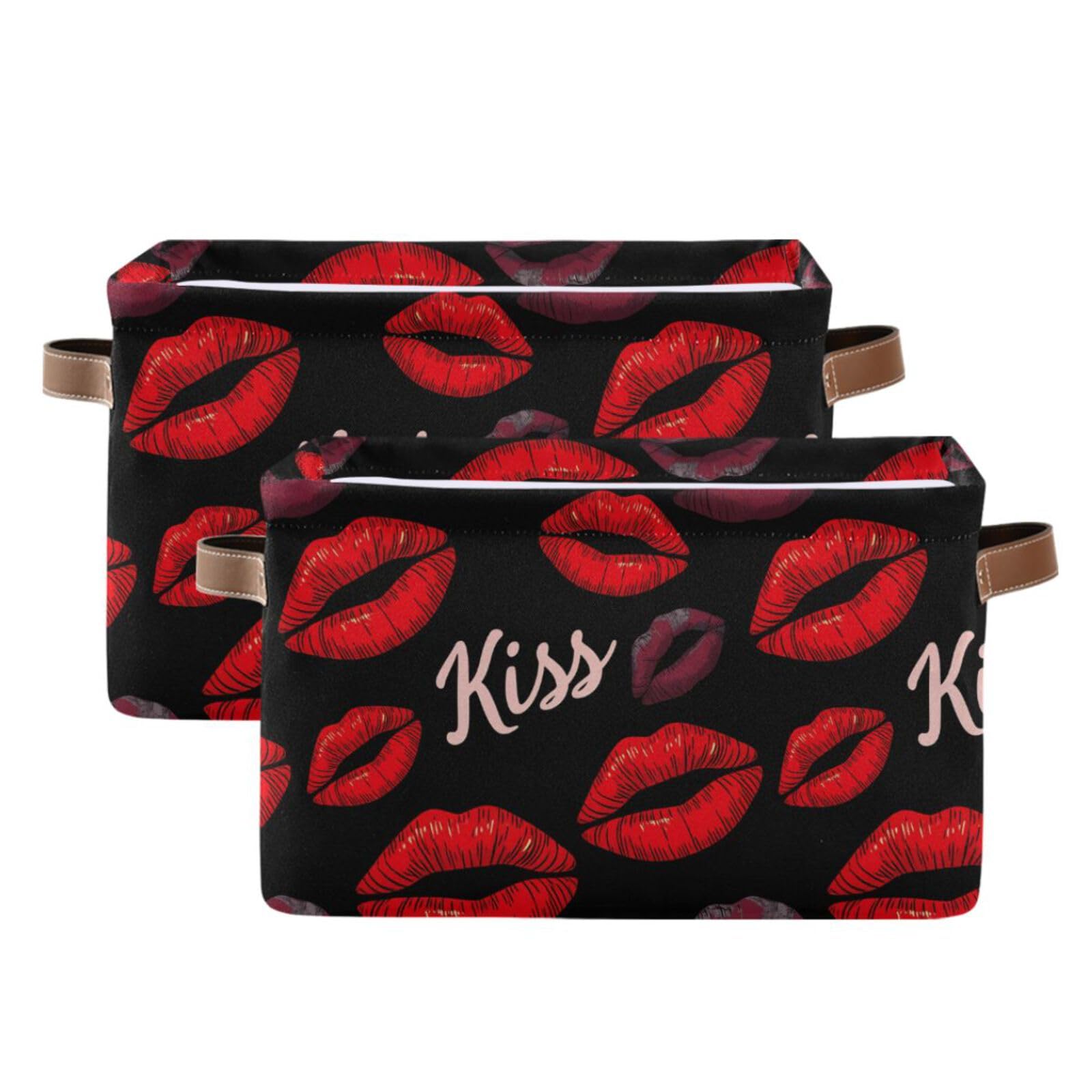 Aslsiy Storage Basket Sexy Lips Kiss-2 Nursery Bins Happy Valentines Baby Canvas Box Clothes Shelf Basket Laundry Hampers 2 Pcs