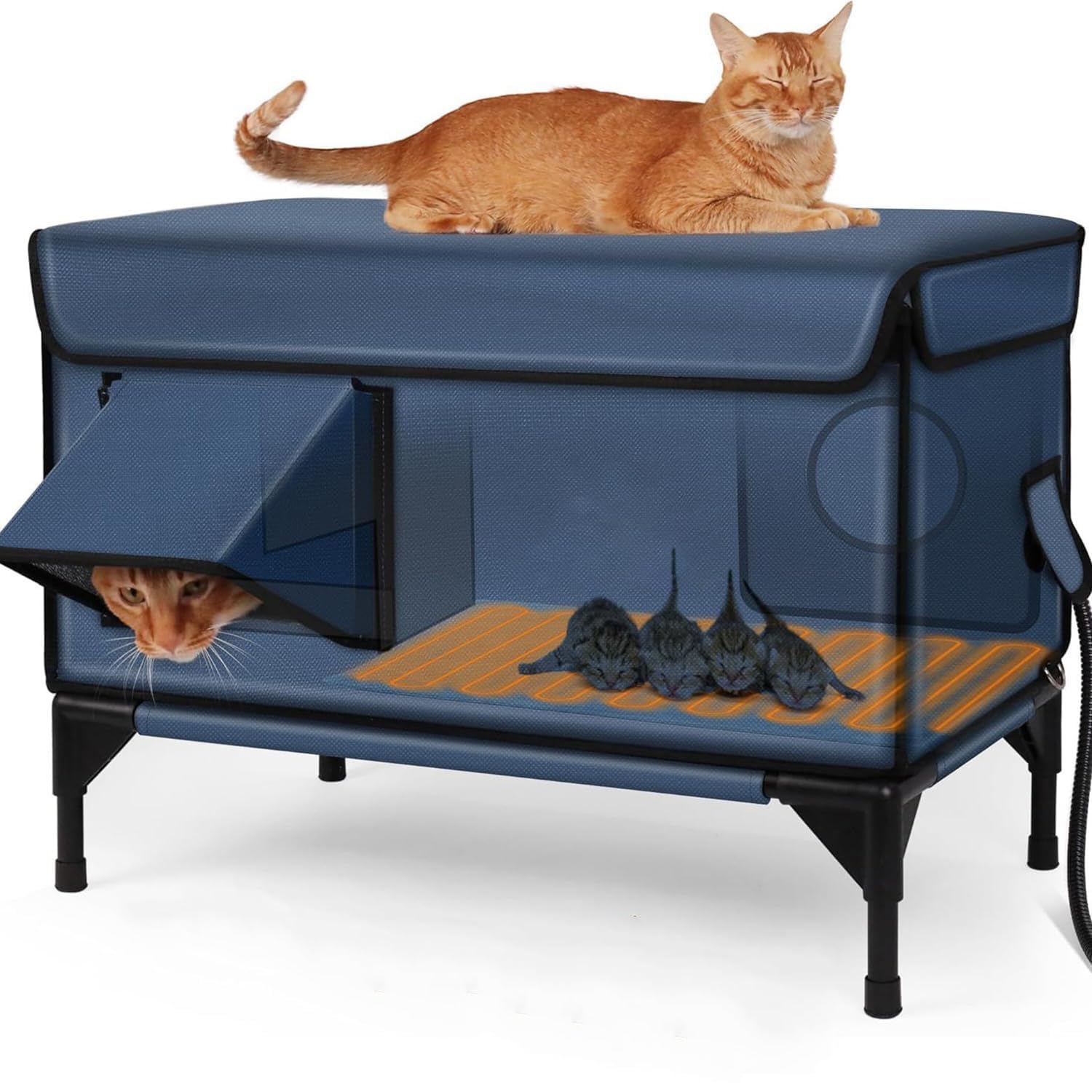 Niche chauffée d'extérieur pour chats abri premium à base surélevée