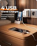 LENCENT European Travel Plug Adapter, Type E/F Adapter with 4 Outlet, 4 USB Charger(2 Type C) Adaptor, Canada/US to EU Spain France Germany Greece Norway Iceland Korea, Cruise Approved