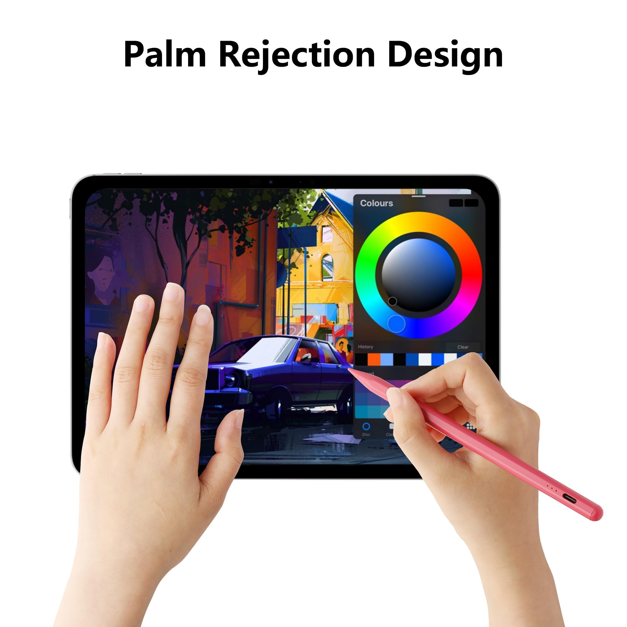 Stylus Pen für iPad A16 11th 10th 9th 8th 7th 6th Generation, iPad Pro 12.9 11 33.0 cm M4, iPad Air M3 M2 5th 4th 3rd Gen, iPad mini A17 Pro 7 6 5, für Apple Pencil Alternative, Palm Rejection (Rot)