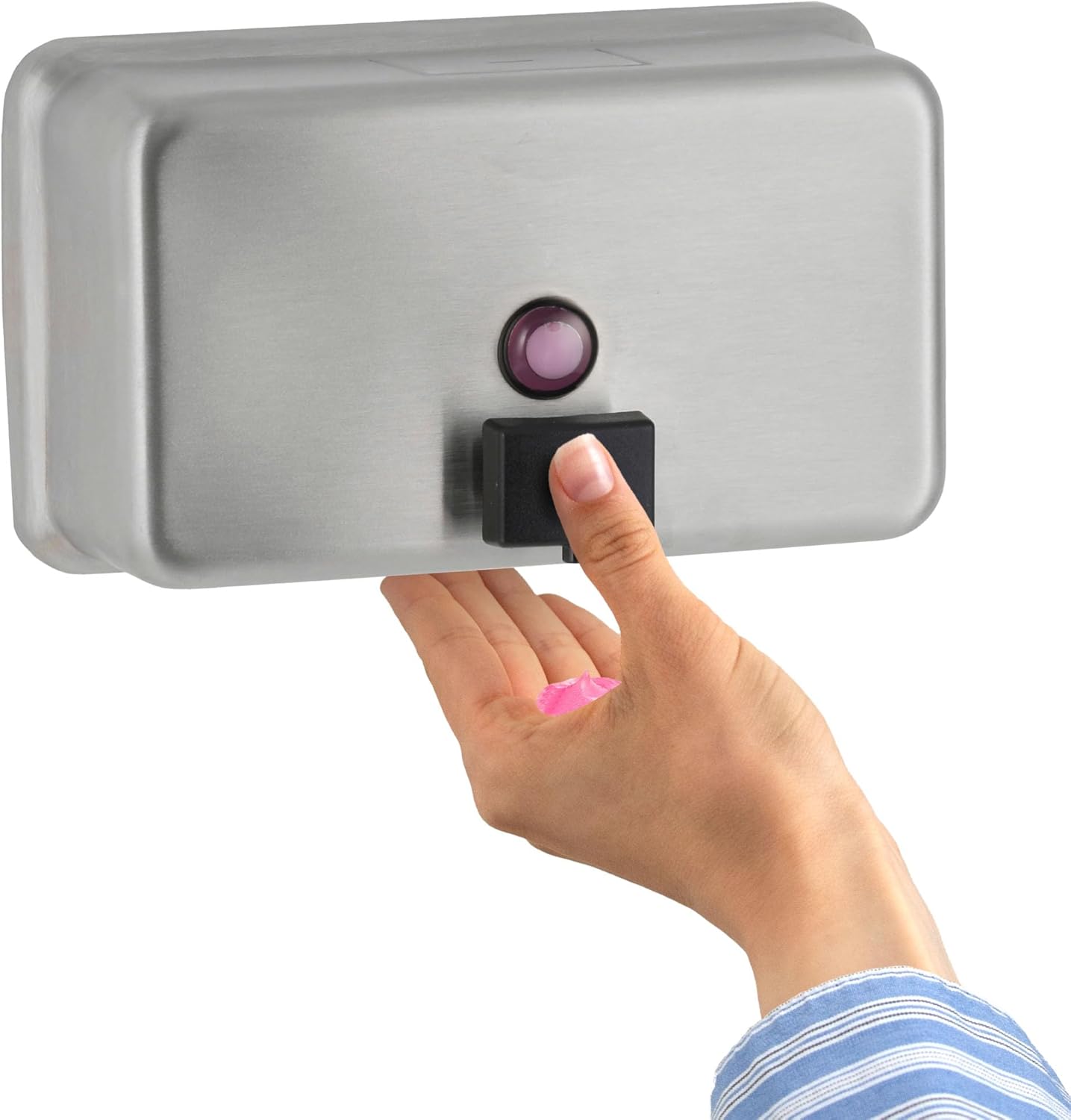 Bobrick Surface-Mounted Soap Dispenser - Satin-Finish Stainless Steel, 40-fl oz Capacity, Manual Liquid Soap Dispenser with Low Soap Indicator, Top Fill, Vandal-Resistant, Wall-Mounted Design (B-2112)