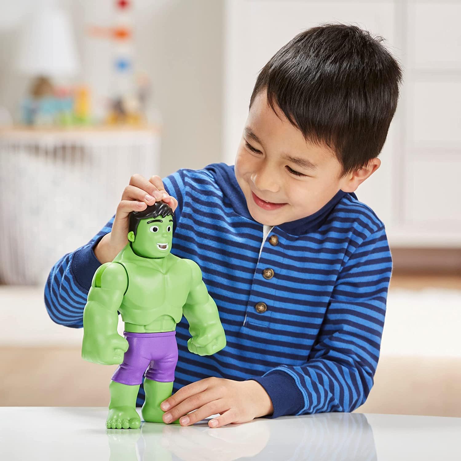 Marvel Hasbro Spidey and His Amazing Friends Power Smash Hulk Pre-School Toy, Face-Changing 25-cm Hulk Action Figure, Ages 3+, Multicolor (F5067)