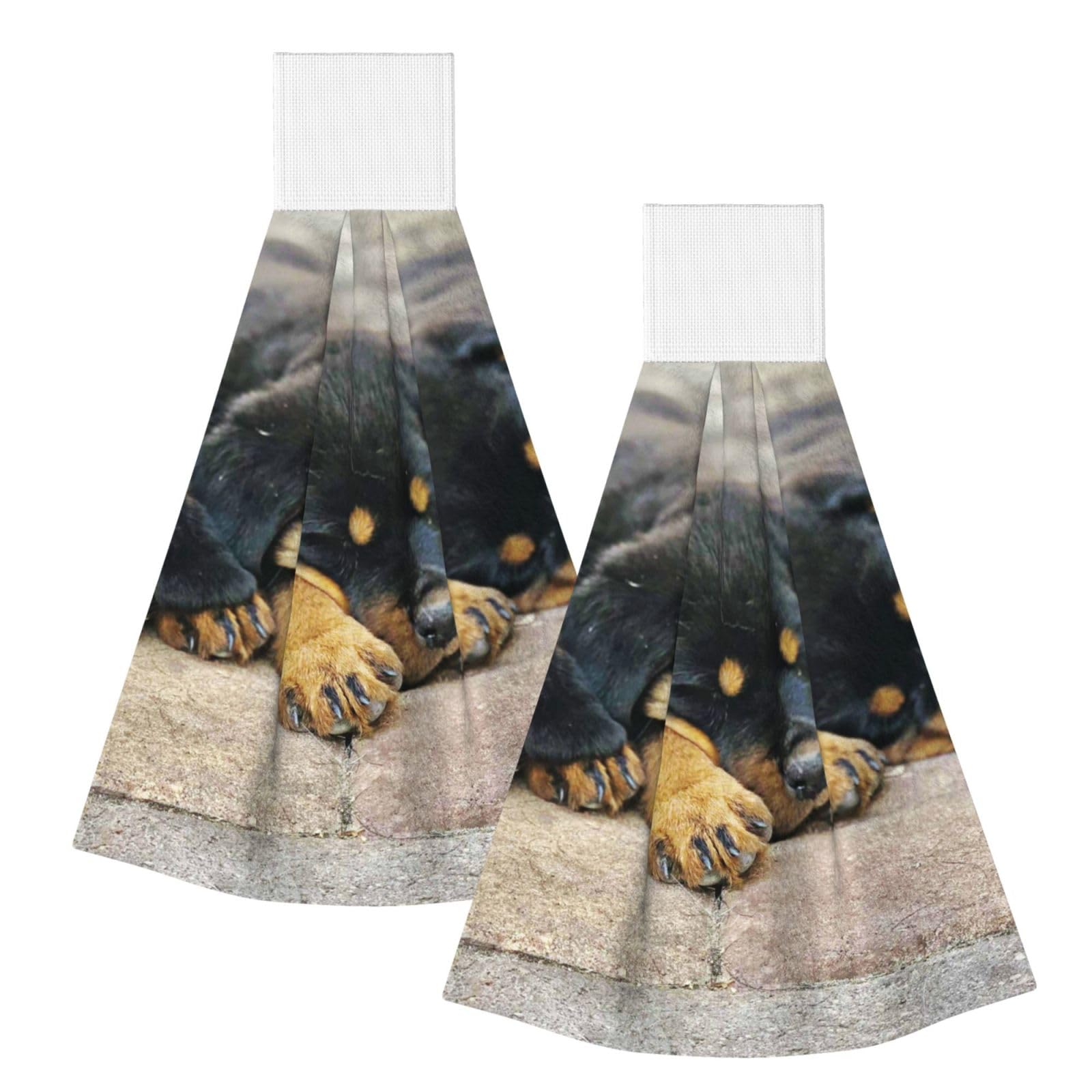 DOPKLNA Rottweiler Sleeping Dogs Pets Puppies Small, 2 Pcs Hanging Coral Fiber Hand Towels for Bathroom, Absorbent Kitchen Towels