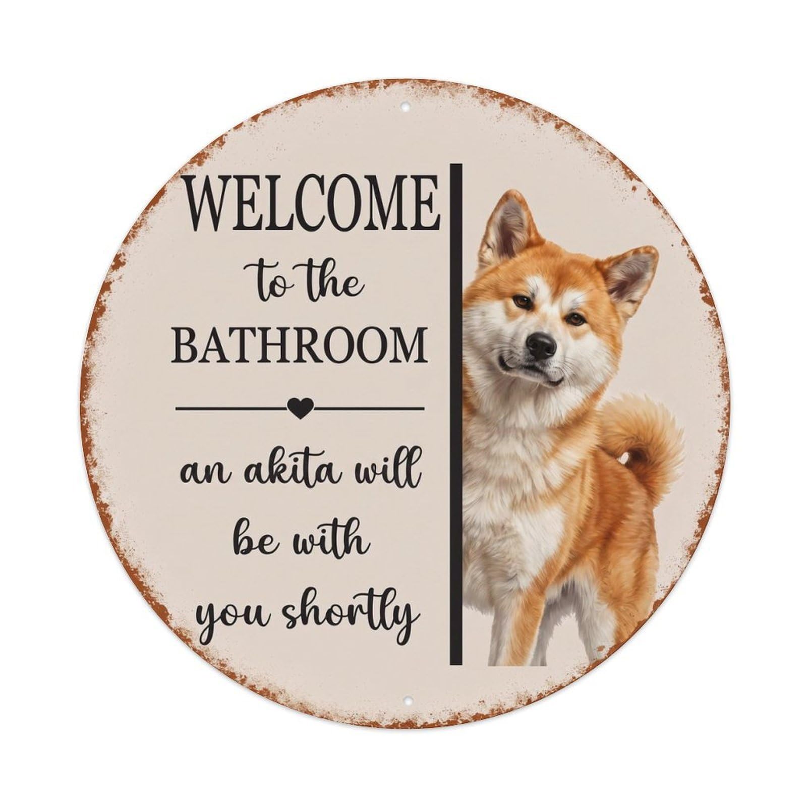 Vintage WELCOME To The BATHROOM Akita Dog Metal Tin Sign