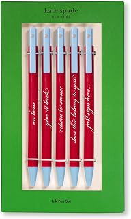 kate spade new york Black Ink Pen Set of 5, Cute Plastic Click Pens (Sign Here)