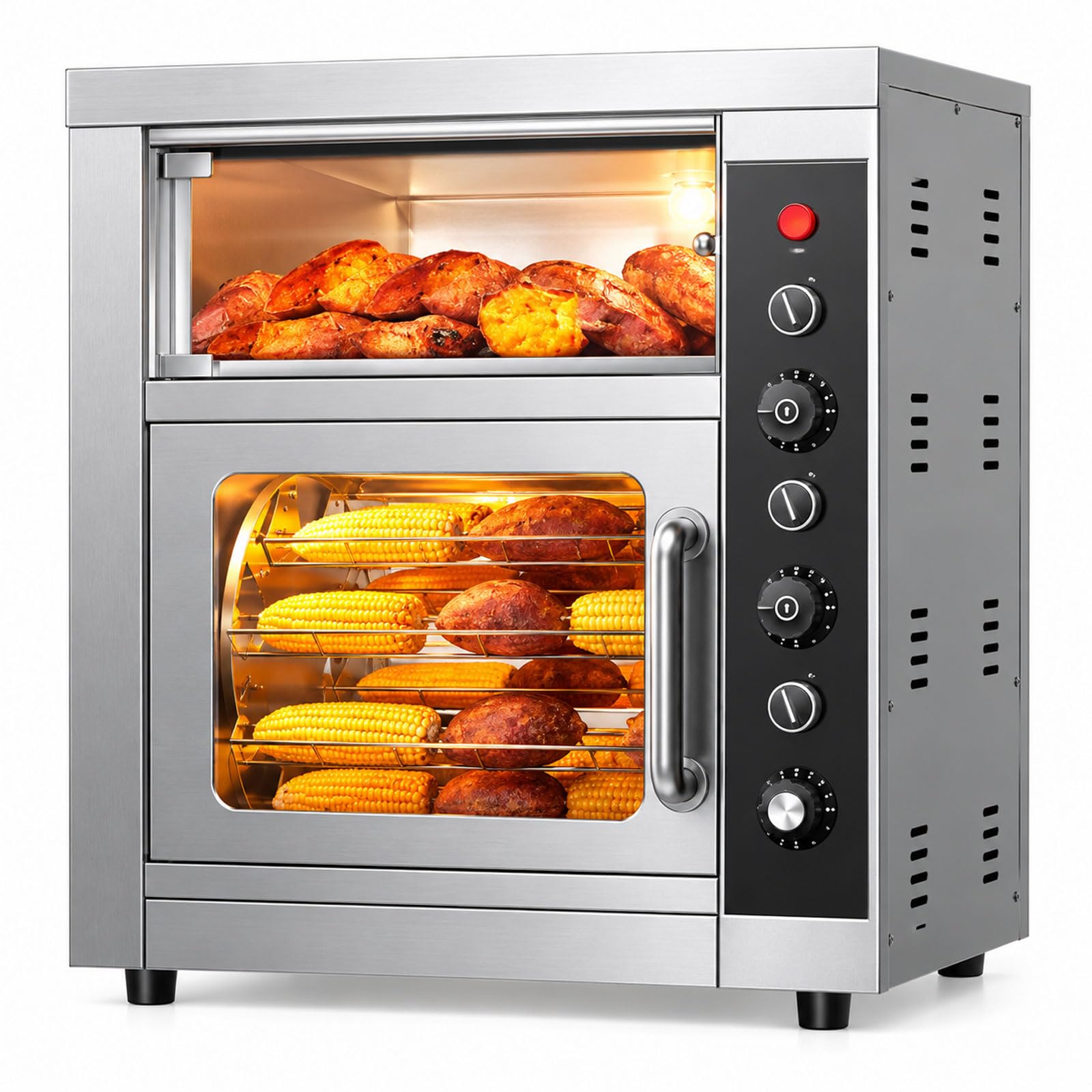 Gewerblicher Süßkartoffelröster, 2,5 Kw Drehgrillofen Mit 8 Hängekörben, 50–250 °c, 120-min-timer, Warmhaltefach Für Mais Kastanien Taro