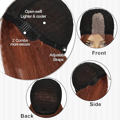 Miniatura 9 de NOSTALGIA Peluca rizada de 32 pulgadas de largo, color marrón cobrizo, peluca rizada para mujeres negras, peluca de cabello lacio Yaki, peluca