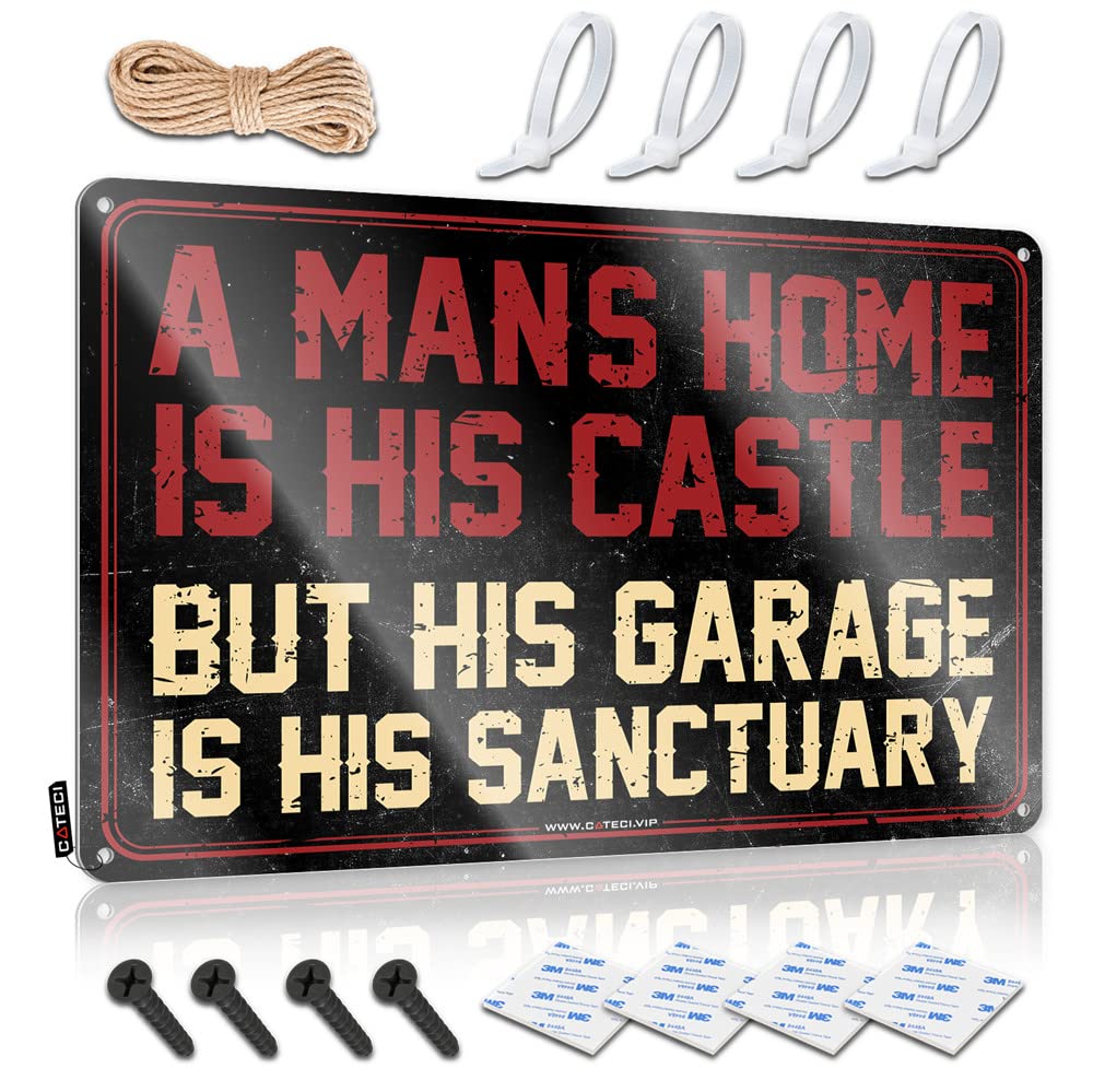 Stuff Matal Sign Rustic Decor | A Man's Home Is His Castle But His Garage Is His Sanctuary Adorable Metal Wall Decor For Score Home(20X30CM)
