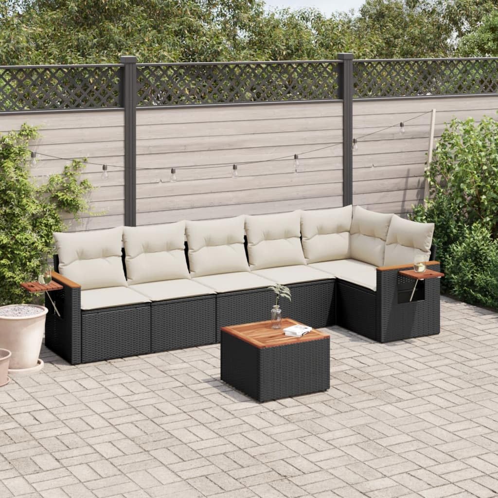 LAPOOH Set da pranzo da giardino 7 pezzi e cuscini in rattan sintetico nero, Set Tavolo e Sedie Giardino, Tavolo e Sedie Terrazza, Mobili da giardino Esterni, Set di mobili da giardino - 3259235